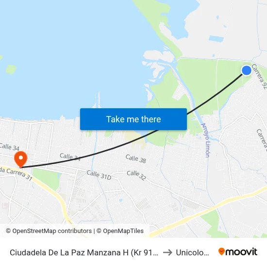 Ciudadela De La Paz Manzana H (Kr 91 - Cl 61) to Unicolombo map