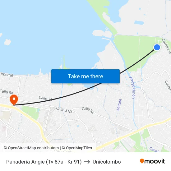 Panadería Angie (Tv 87a - Kr 91) to Unicolombo map