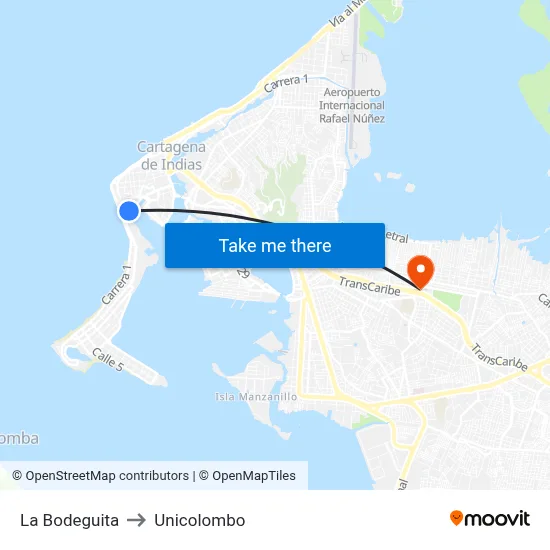 La Bodeguita to Unicolombo map