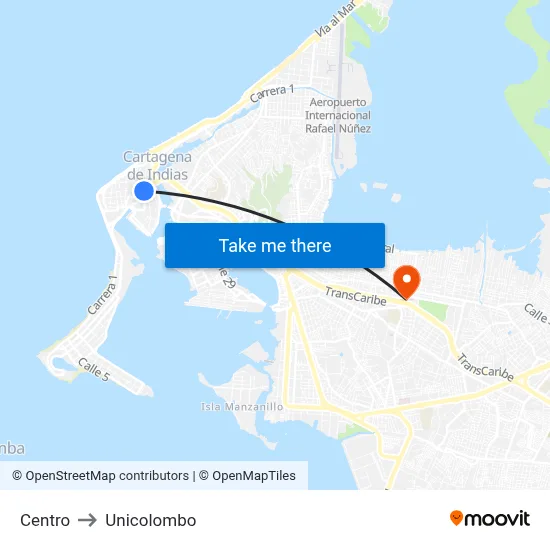 Centro to Unicolombo map
