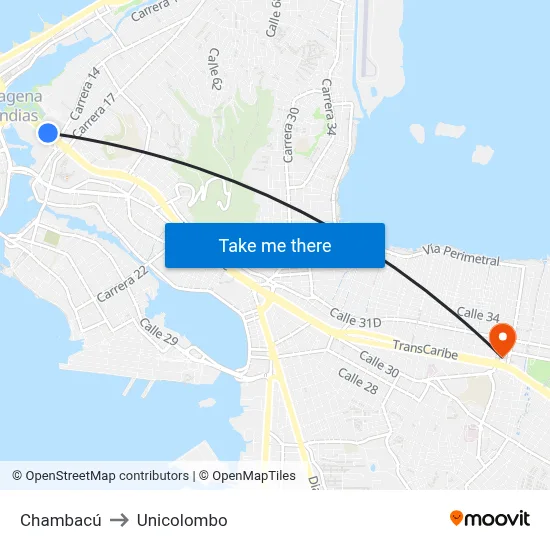 Chambacú to Unicolombo map