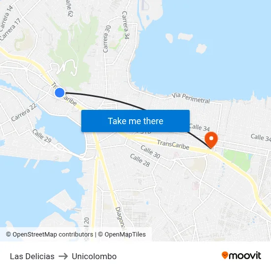 Las Delicias to Unicolombo map