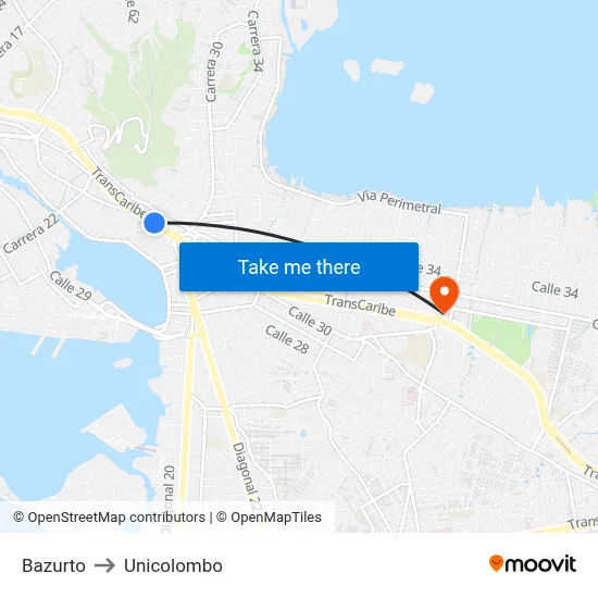 Bazurto to Unicolombo map