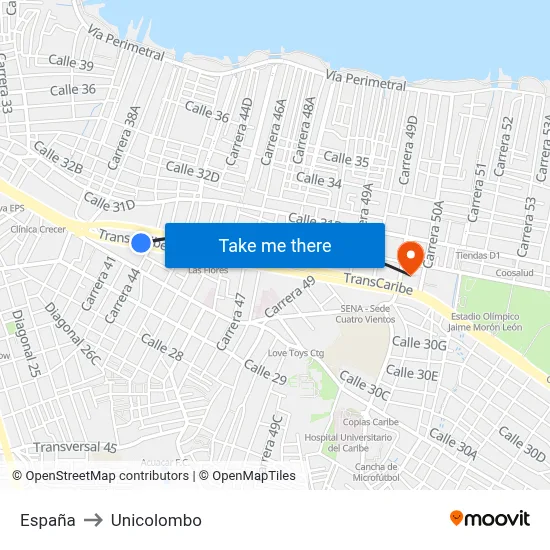 España to Unicolombo map