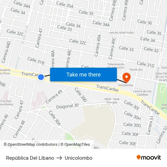 República Del Líbano to Unicolombo map