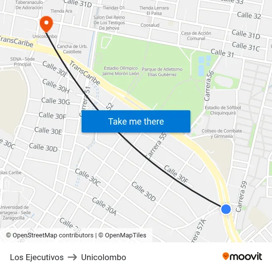Los Ejecutivos to Unicolombo map
