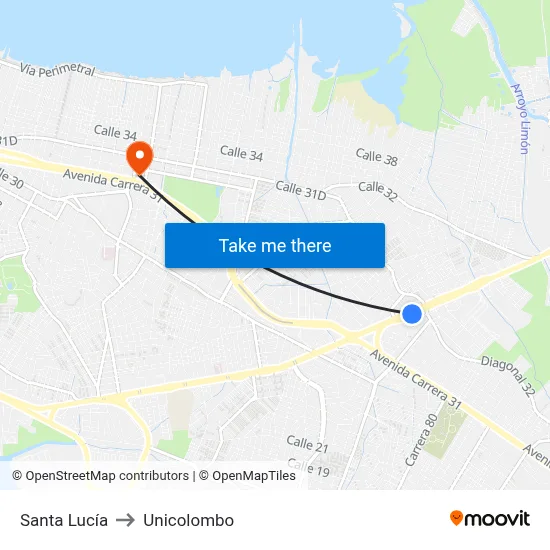Santa Lucía to Unicolombo map