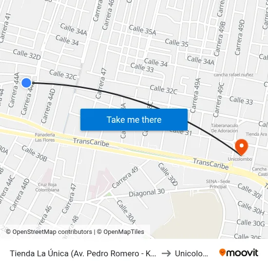 Tienda La Única (Av. Pedro Romero - Kr 44b) to Unicolombo map
