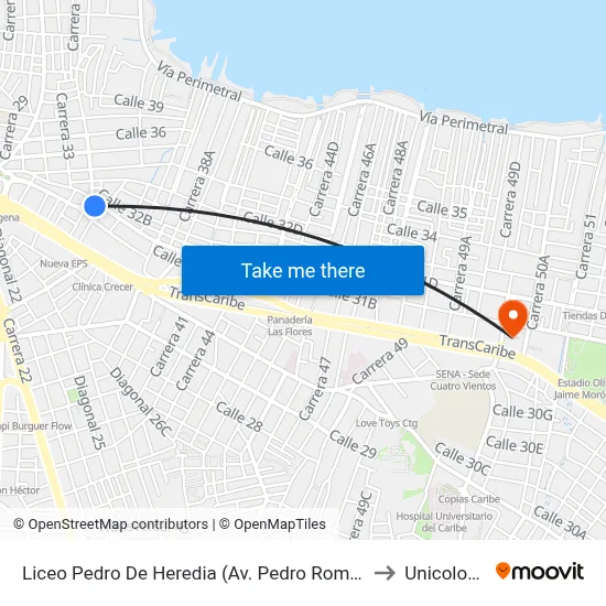 Liceo Pedro De Heredia (Av. Pedro Romero - Kr 34) to Unicolombo map