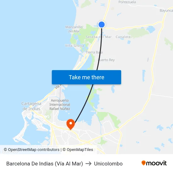 Barcelona De Indias (Vía Al Mar) to Unicolombo map