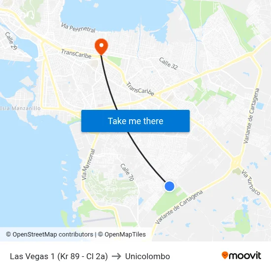 Las Vegas 1 (Kr 89 - Cl 2a) to Unicolombo map