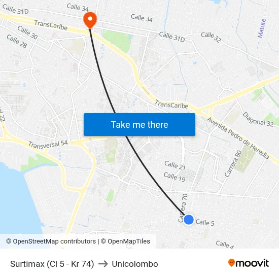 Surtimax (Cl 5 - Kr 74) to Unicolombo map