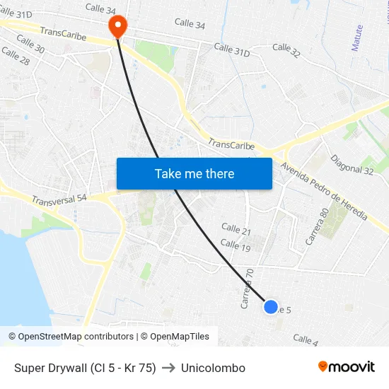 Super Drywall (Cl 5 - Kr 75) to Unicolombo map