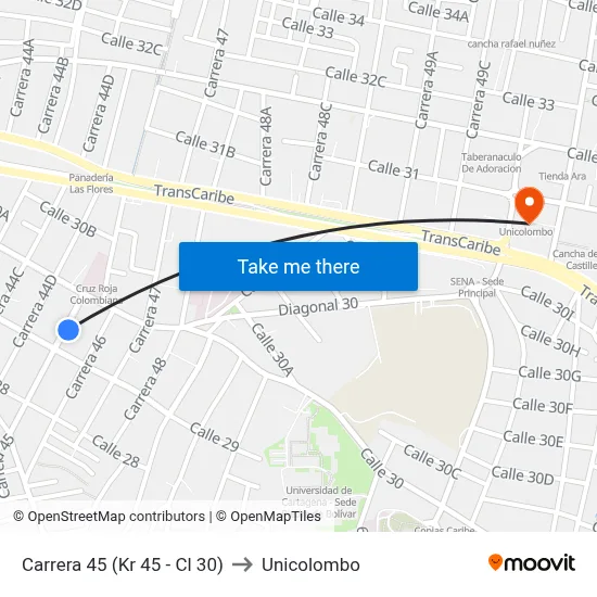 Carrera 45 (Kr 45 - Cl 30) to Unicolombo map