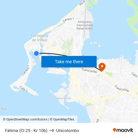 Fátima (Cl 25 - Kr 10b) to Unicolombo map