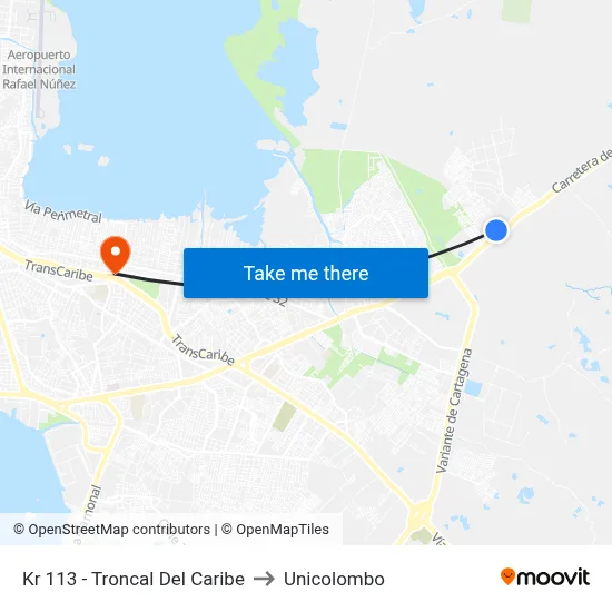 Kr 113 - Troncal Del Caribe to Unicolombo map