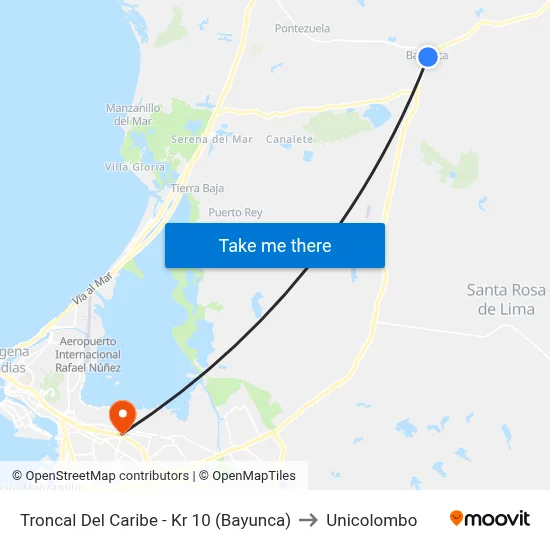 Troncal Del Caribe - Kr 10 (Bayunca) to Unicolombo map