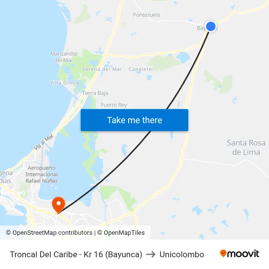 Troncal Del Caribe - Kr 16 (Bayunca) to Unicolombo map