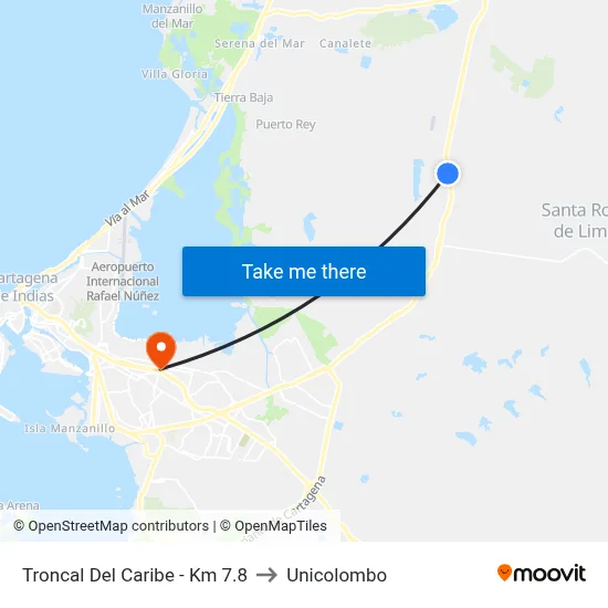 Troncal Del Caribe - Km 7.8 to Unicolombo map