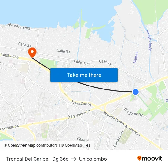 Troncal Del Caribe - Dg 36c to Unicolombo map