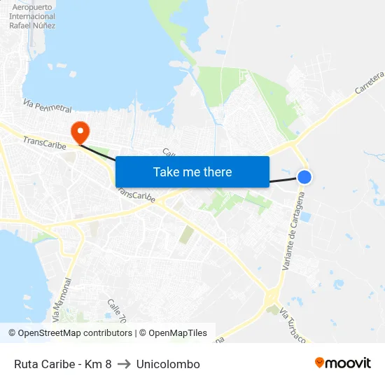 Ruta Caribe - Km 8 to Unicolombo map