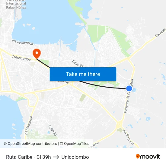Ruta Caribe - Cl 39h to Unicolombo map