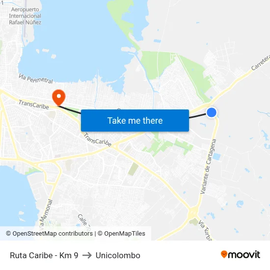 Ruta Caribe - Km 9 to Unicolombo map