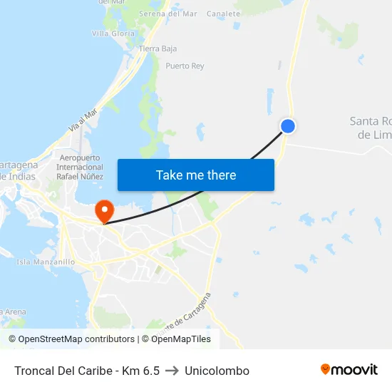 Troncal Del Caribe - Km 6.5 to Unicolombo map