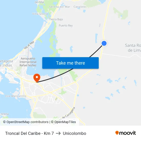 Troncal Del Caribe - Km 7 to Unicolombo map