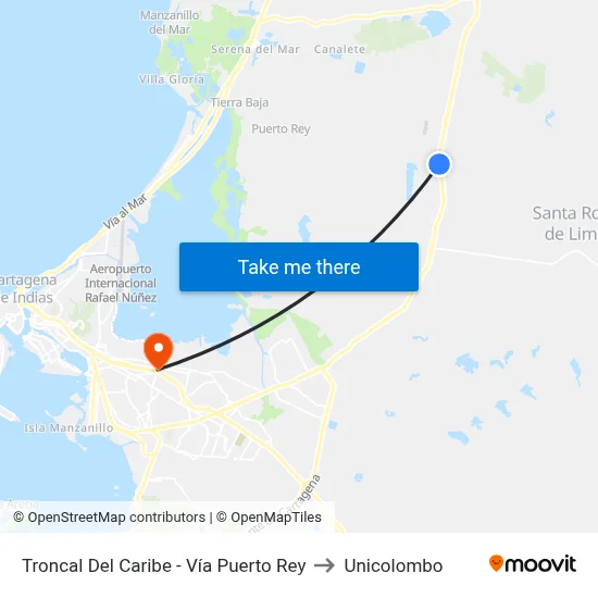 Troncal Del Caribe - Vía Puerto Rey to Unicolombo map