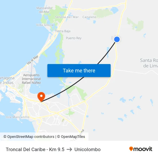 Troncal Del Caribe - Km 9.5 to Unicolombo map
