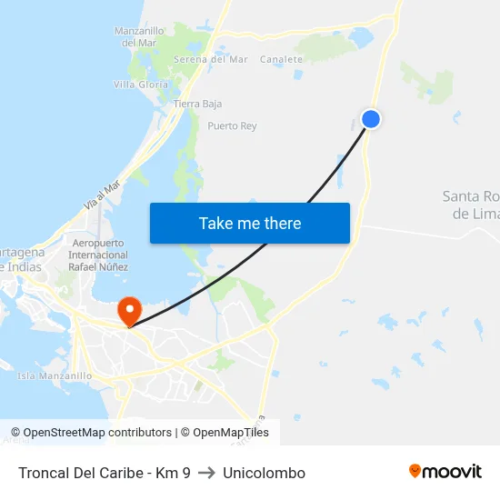 Troncal Del Caribe - Km 9 to Unicolombo map