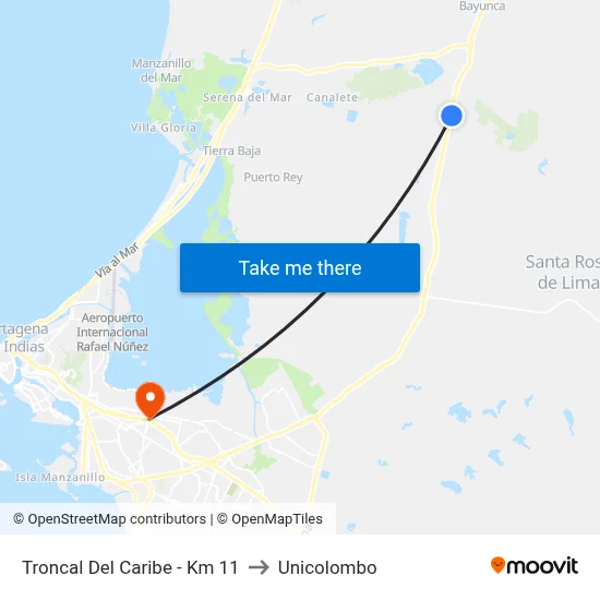 Troncal Del Caribe - Km 11 to Unicolombo map