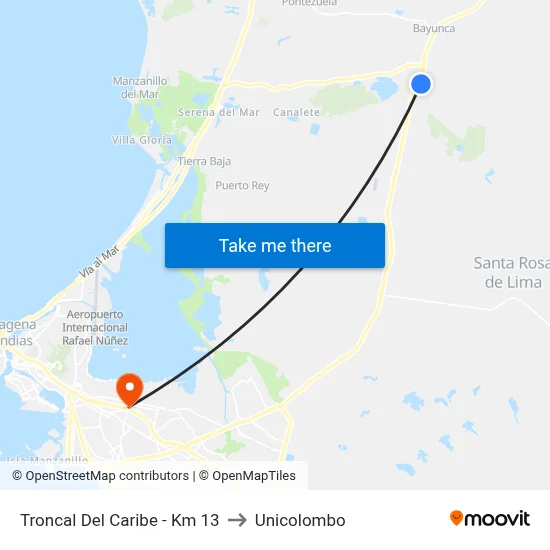 Troncal Del Caribe - Km 13 to Unicolombo map