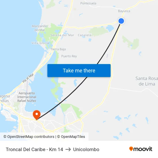 Troncal Del Caribe - Km 14 to Unicolombo map