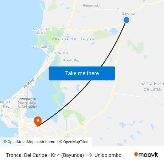 Troncal Del Caribe - Kr 4 (Bayunca) to Unicolombo map