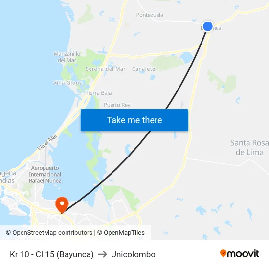 Kr 10 - Cl 15 (Bayunca) to Unicolombo map
