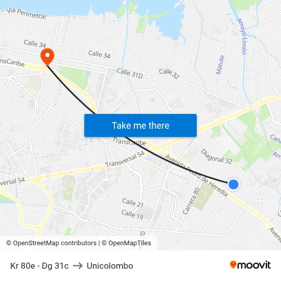 Kr 80e - Dg 31c to Unicolombo map