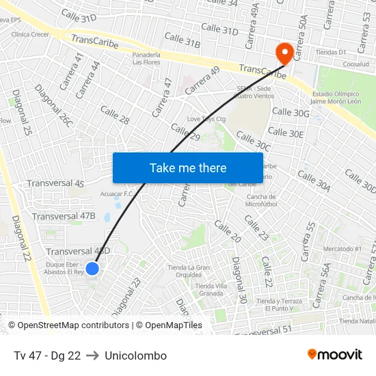 Tv 47 - Dg 22 to Unicolombo map