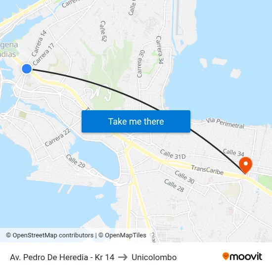 Av. Pedro De Heredia - Kr 14 to Unicolombo map