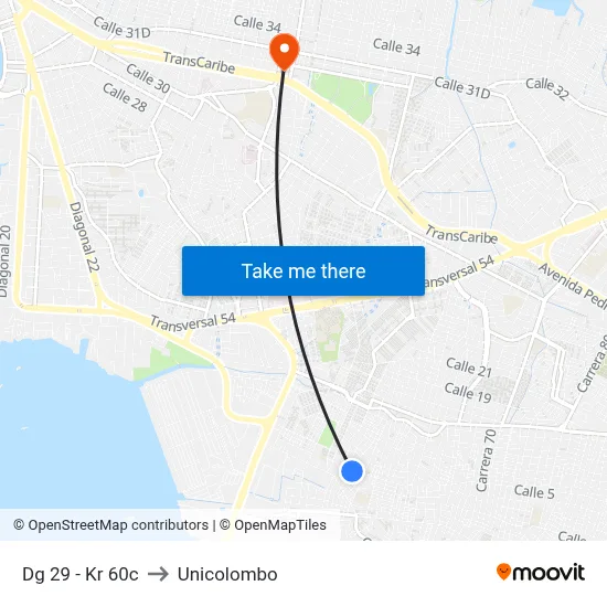 Dg 29 - Kr 60c to Unicolombo map