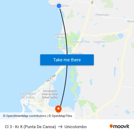 Cl 3 - Kr 8 (Punta De Canoa) to Unicolombo map