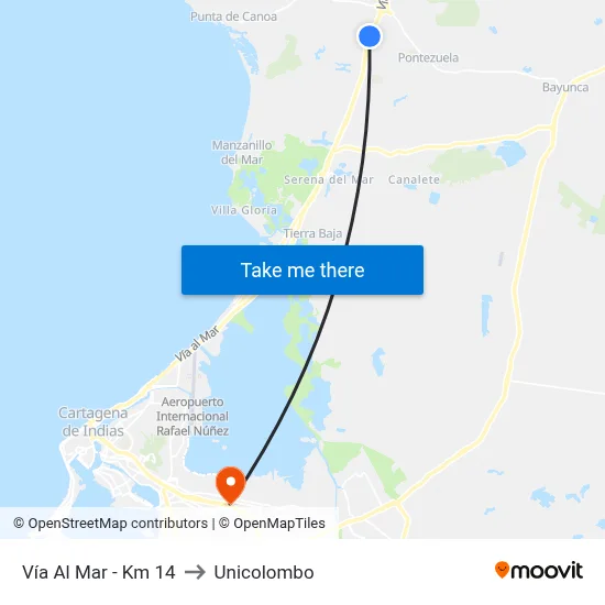 Vía Al Mar - Km 14 to Unicolombo map
