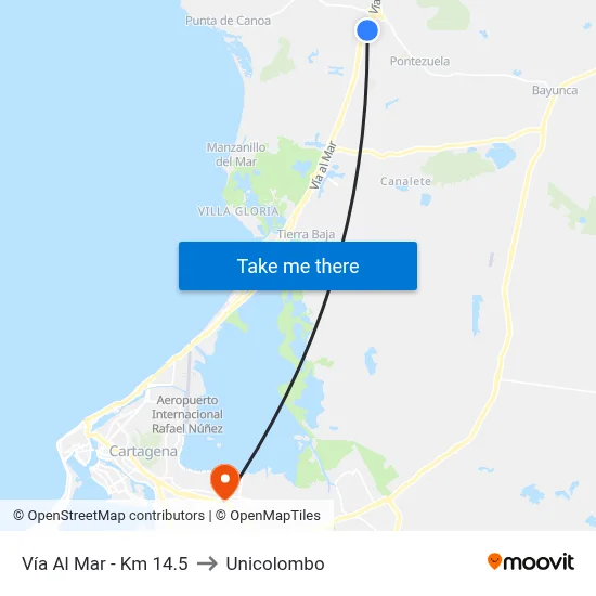 Vía Al Mar - Km 14.5 to Unicolombo map