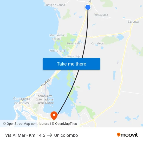 Vía Al Mar - Km 14.5 to Unicolombo map