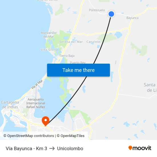 Vía Bayunca - Km 3 to Unicolombo map