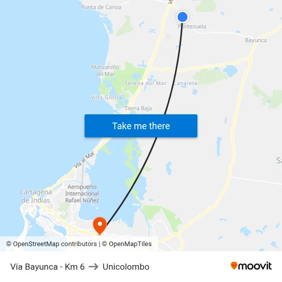 Vía Bayunca - Km 6 to Unicolombo map