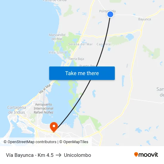 Vía Bayunca - Km 4.5 to Unicolombo map