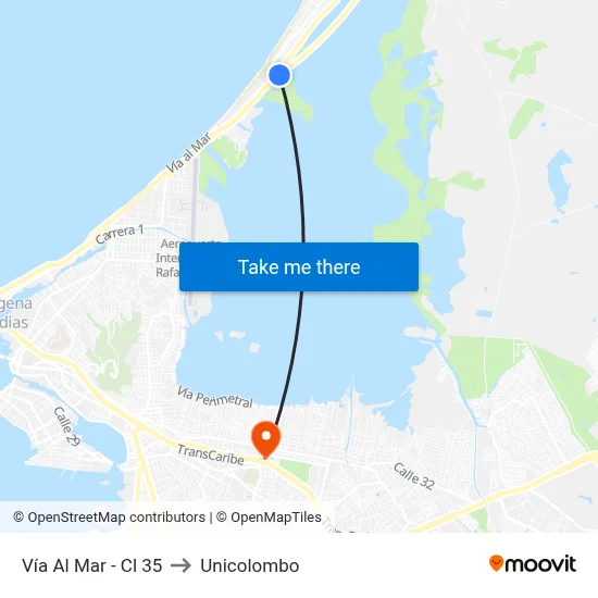 Vía Al Mar - Cl 35 to Unicolombo map