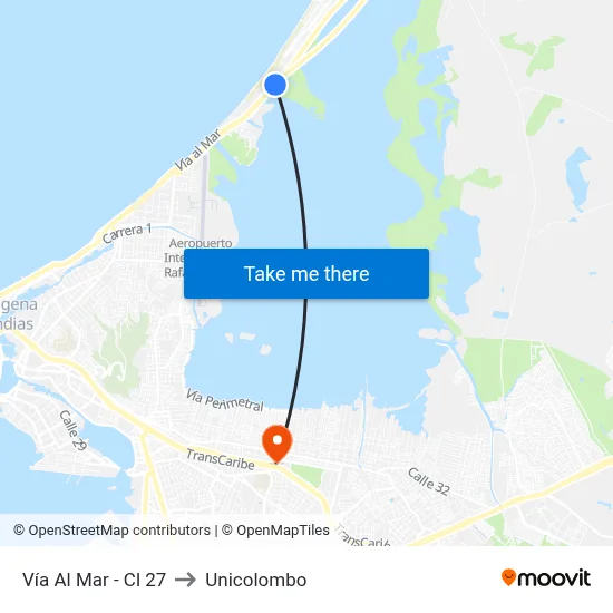 Vía Al Mar - Cl 27 to Unicolombo map